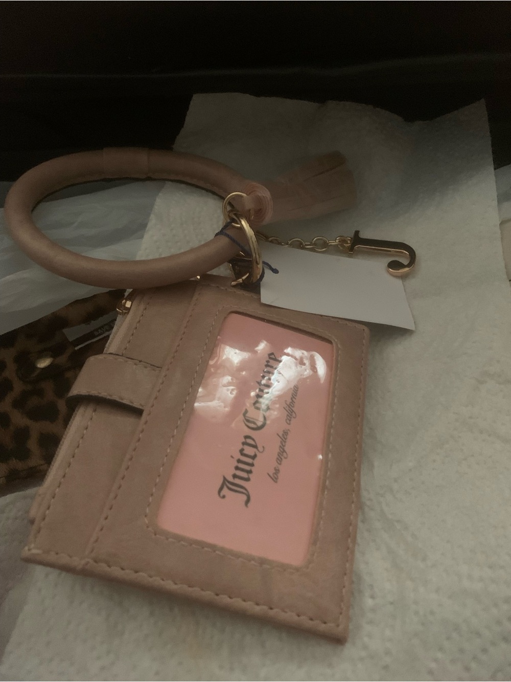 Blush Pink Tan Bracelet Card & Key Holder with Gold Hardware
